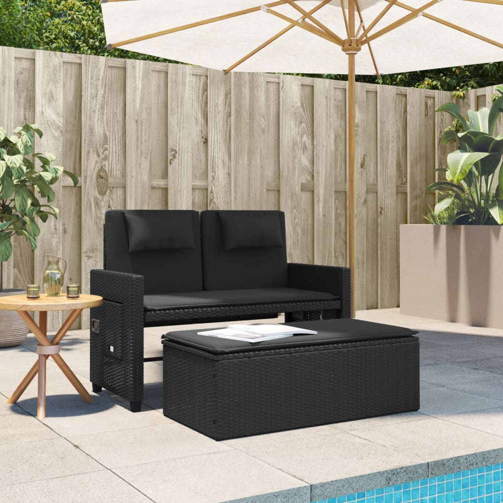 Reclining Garden Bench With Cushions Poly Rattan