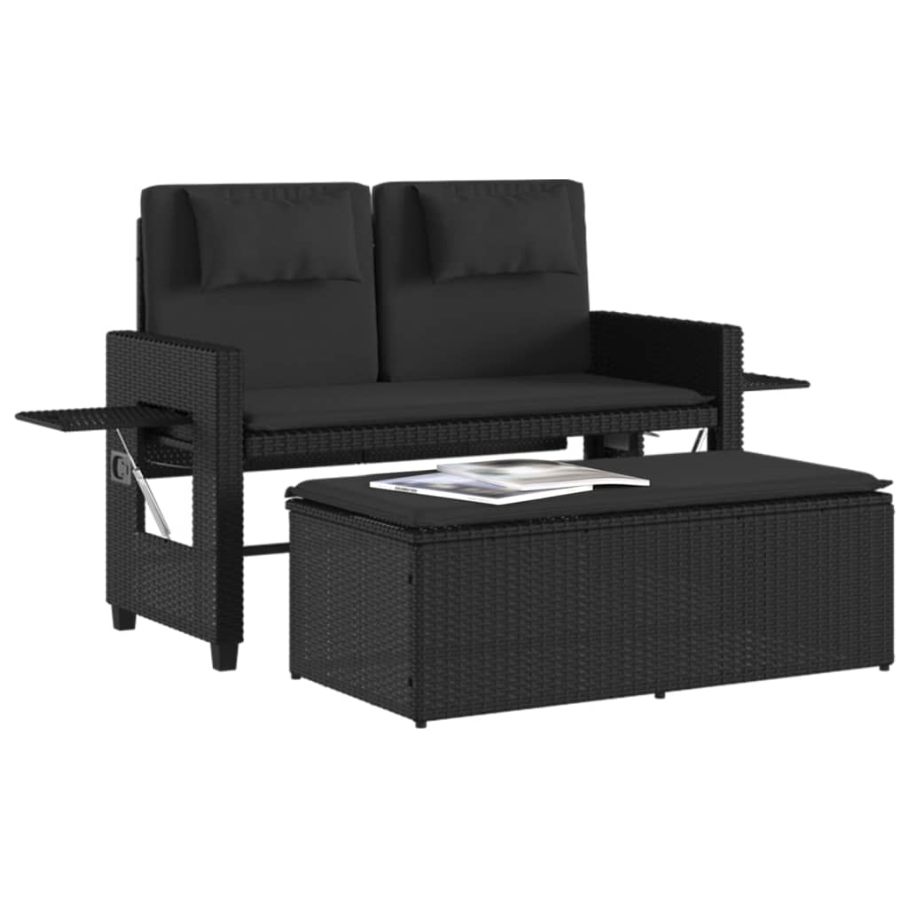 Reclining Garden Bench With Cushions Poly Rattan
