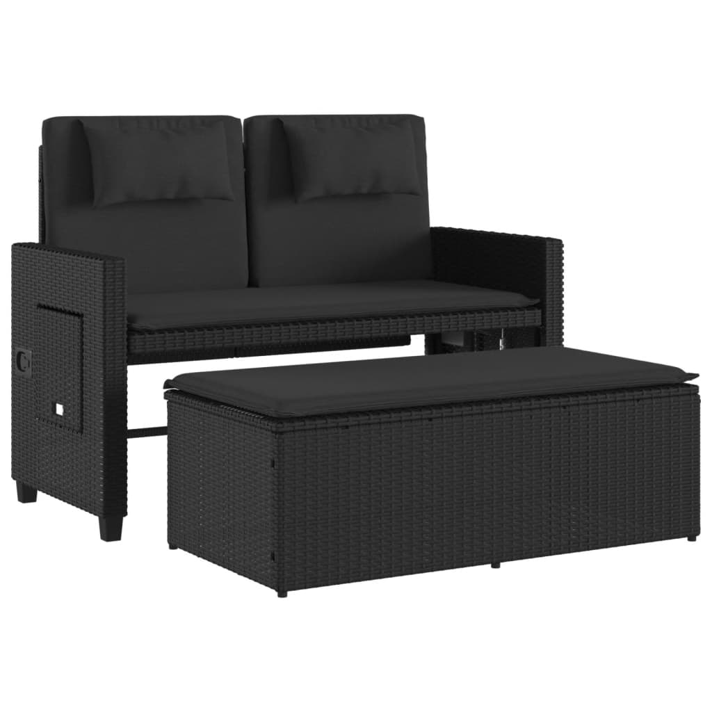 Reclining Garden Bench With Cushions Poly Rattan
