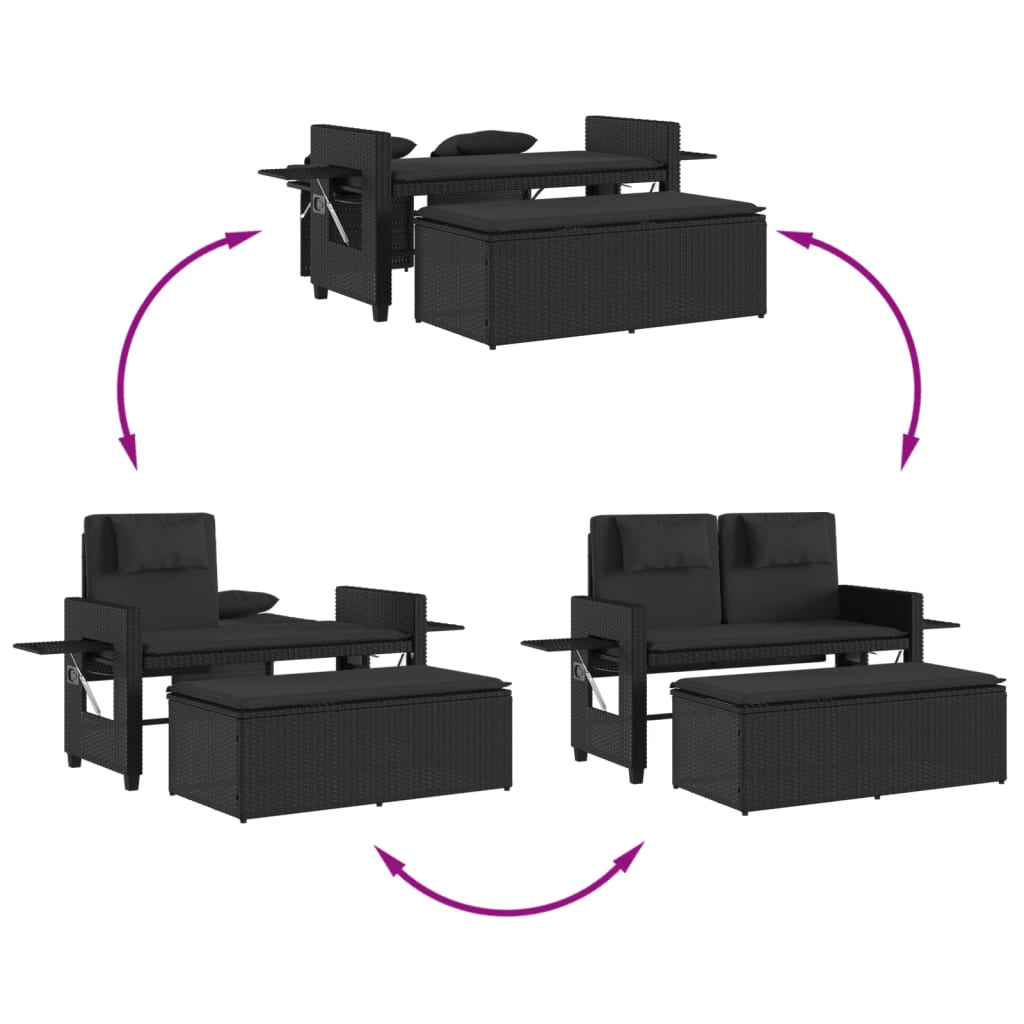 Reclining Garden Bench With Cushions Poly Rattan