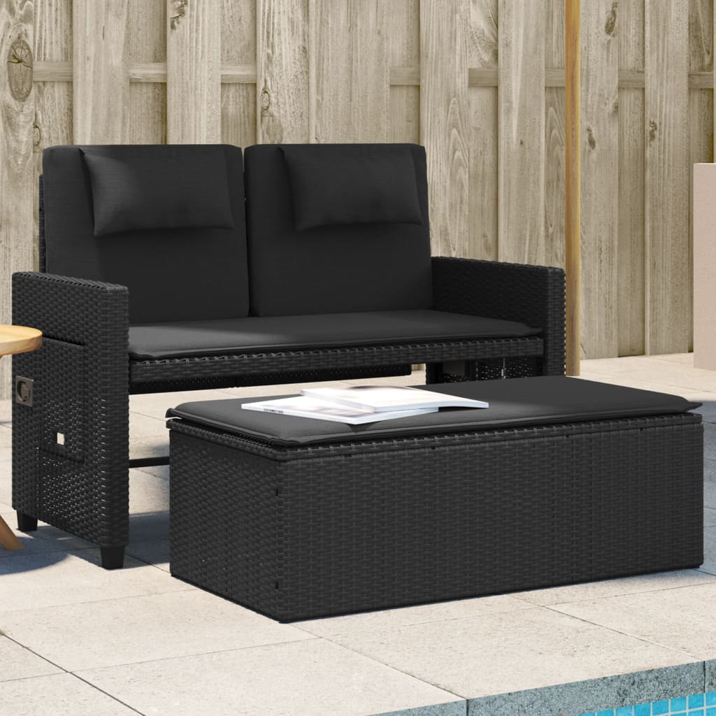 Reclining Garden Bench With Cushions Poly Rattan