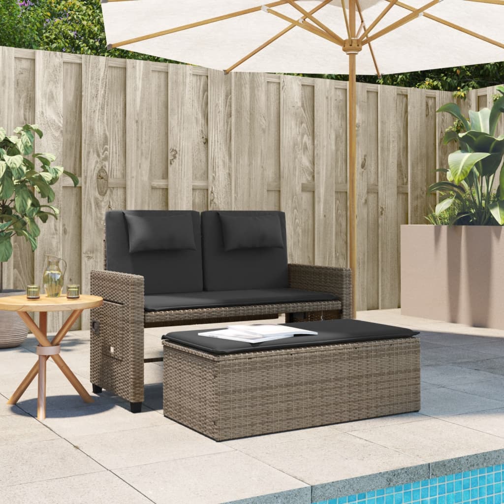 Reclining Garden Bench With Cushions Poly Rattan