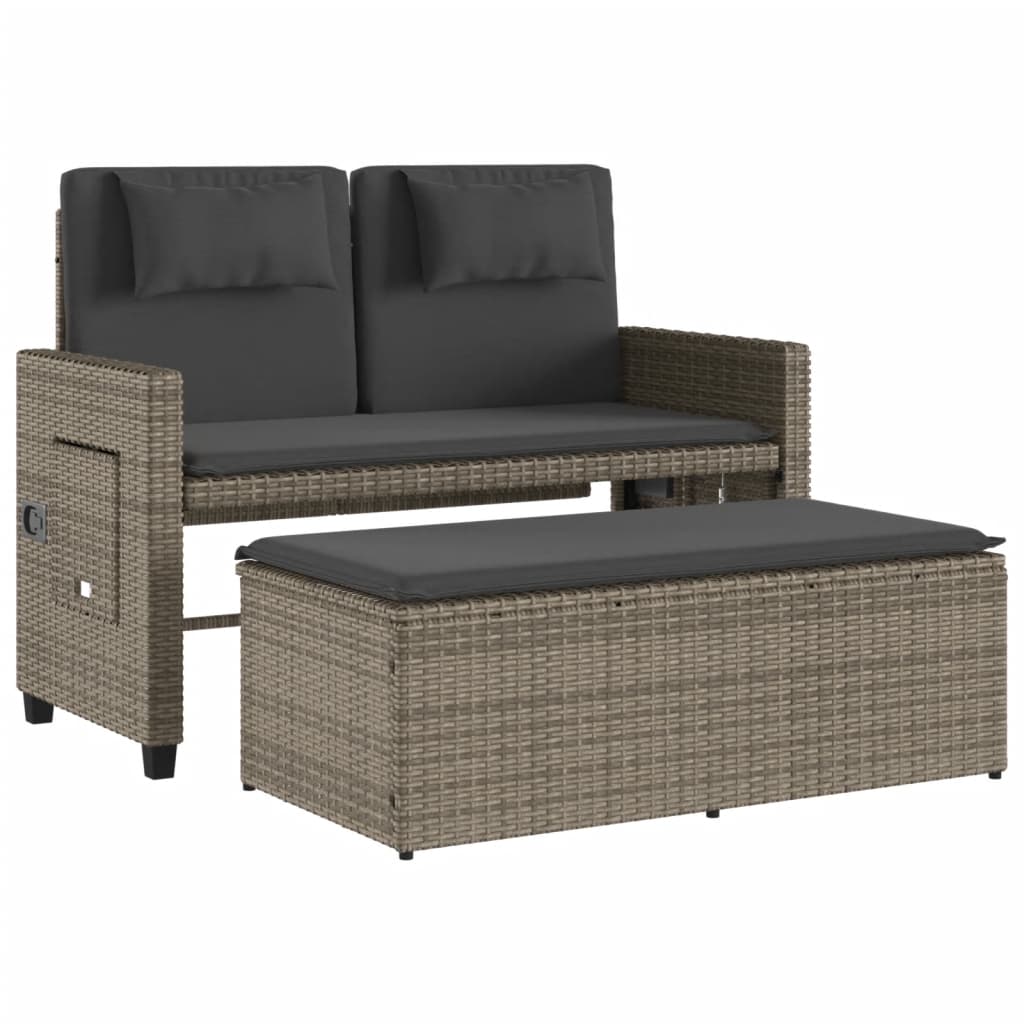 Reclining Garden Bench With Cushions Poly Rattan