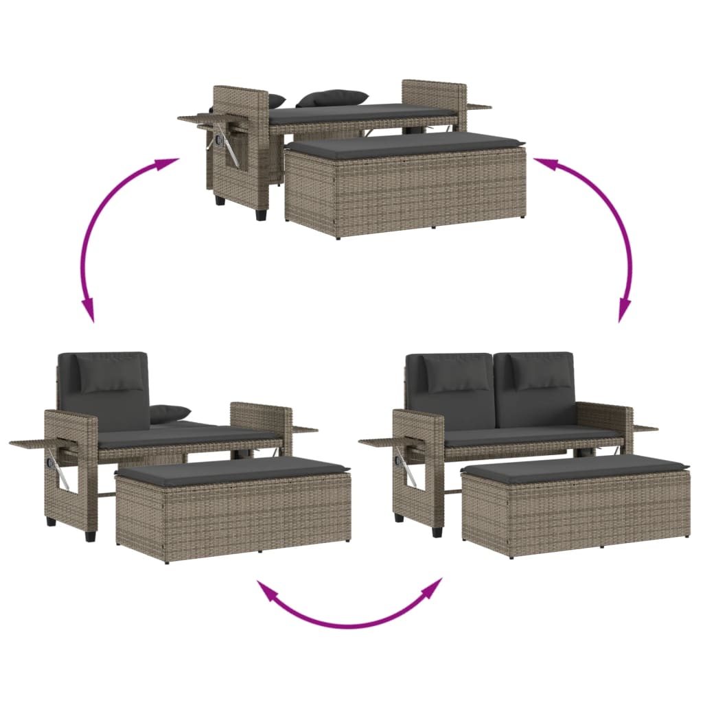 Reclining Garden Bench With Cushions Poly Rattan