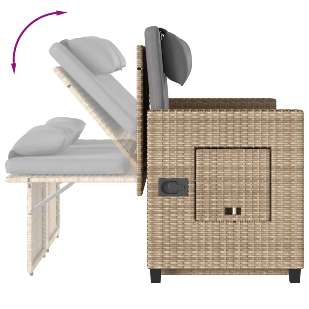 Reclining Garden Bench With Cushions Beige Poly Rattan