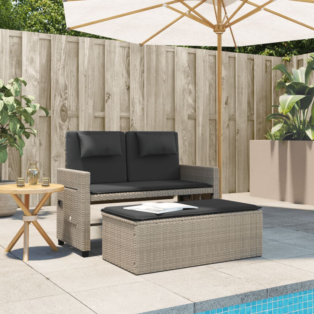 Reclining Garden Bench With Cushions Poly Rattan