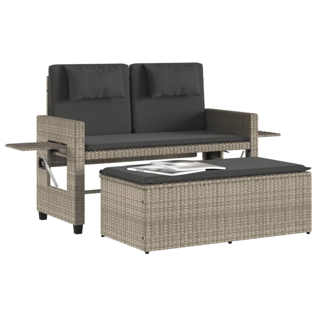 Reclining Garden Bench With Cushions Poly Rattan