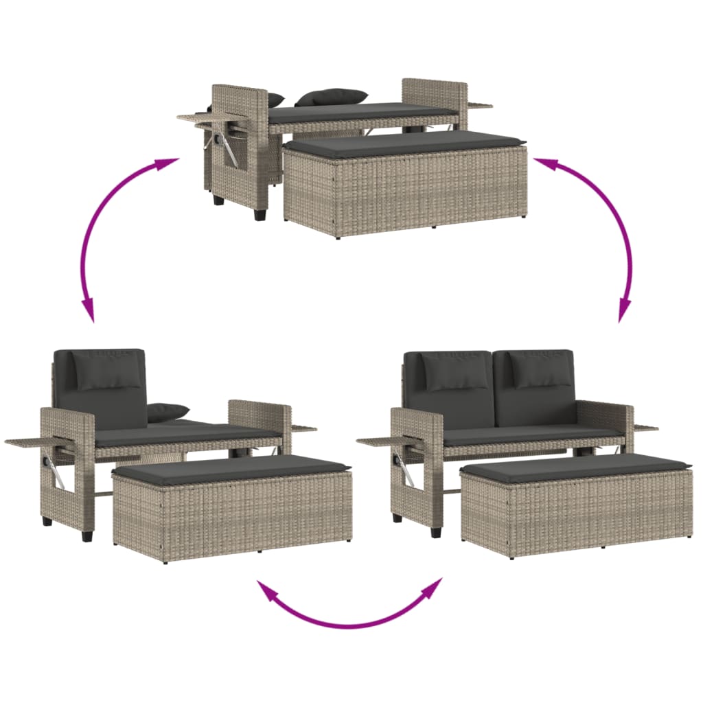 Reclining Garden Bench With Cushions Poly Rattan