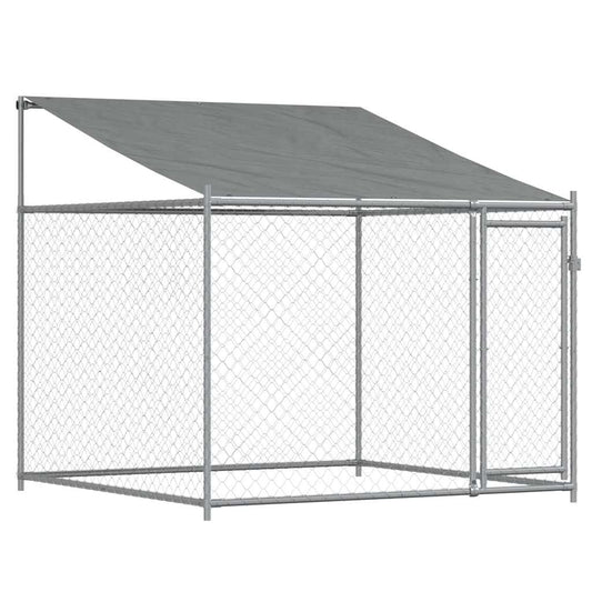 Dog Cage With Roof And Door Grey Galvanised Steel