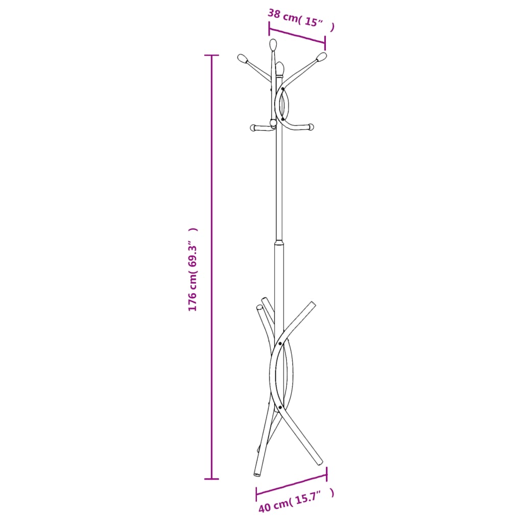 Coat Stand 176 Cm Powder-Coated Iron