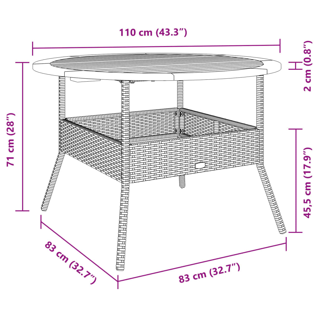 Garden Table With Acacia Wood Top Ø110X71 Cm Poly Rattan