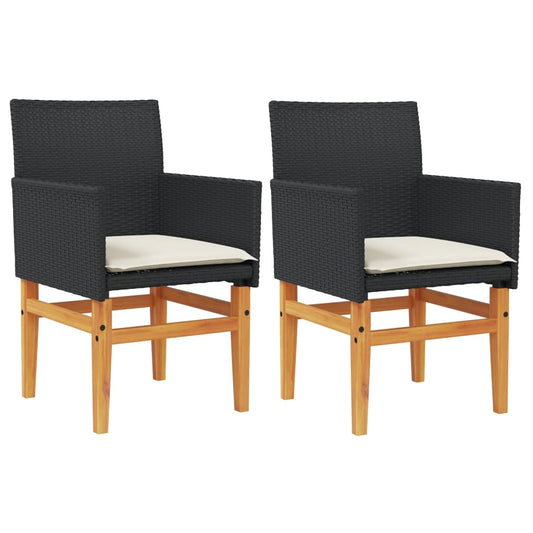 Garden Chairs S 2 Pcs Poly Rattan&Solid Wood