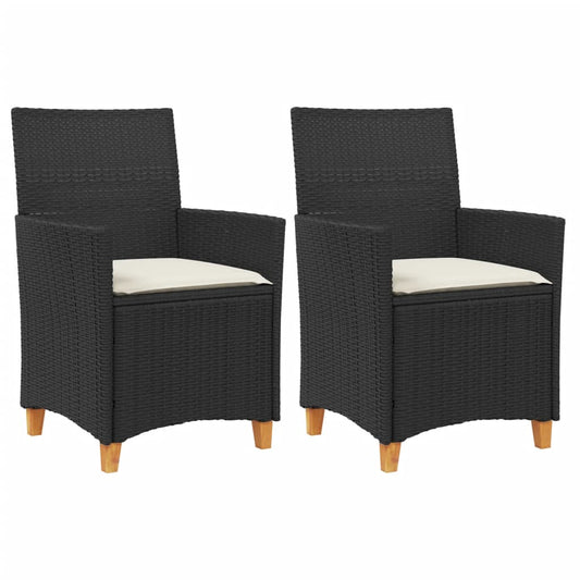 Garden Chairs With Cushions 2 Pcs Poly Rattan&Solid Wood