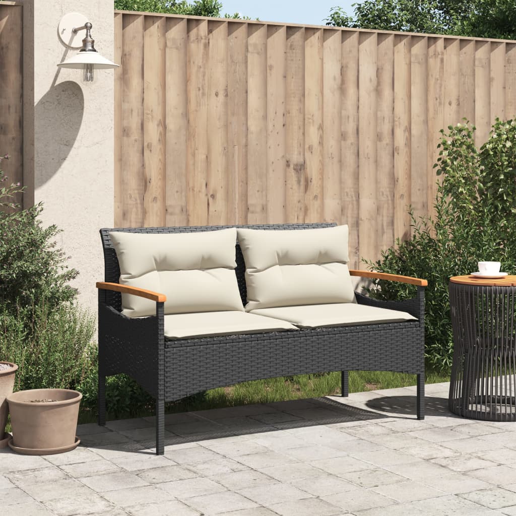 Garden Bench With Cushions 116X62.5X74 Cm Poly Rattan