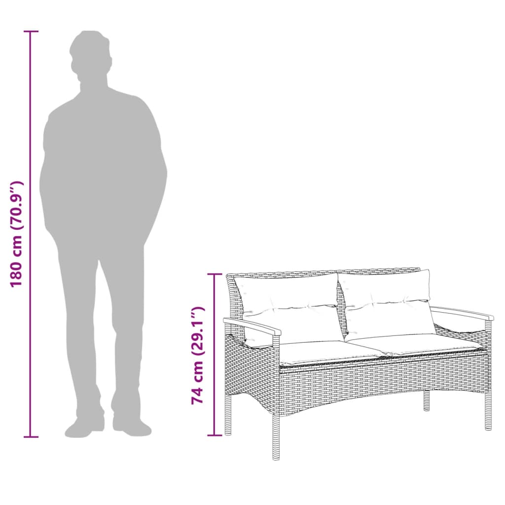 Garden Bench With Cushions 116X62.5X74 Cm Poly Rattan