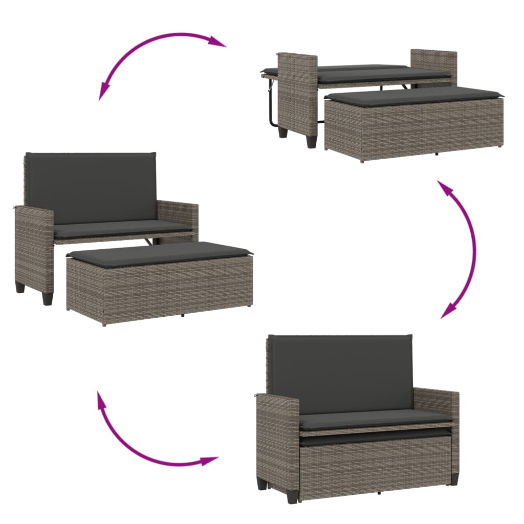 Garden Bench With Cushions And Footstool Poly Rattan