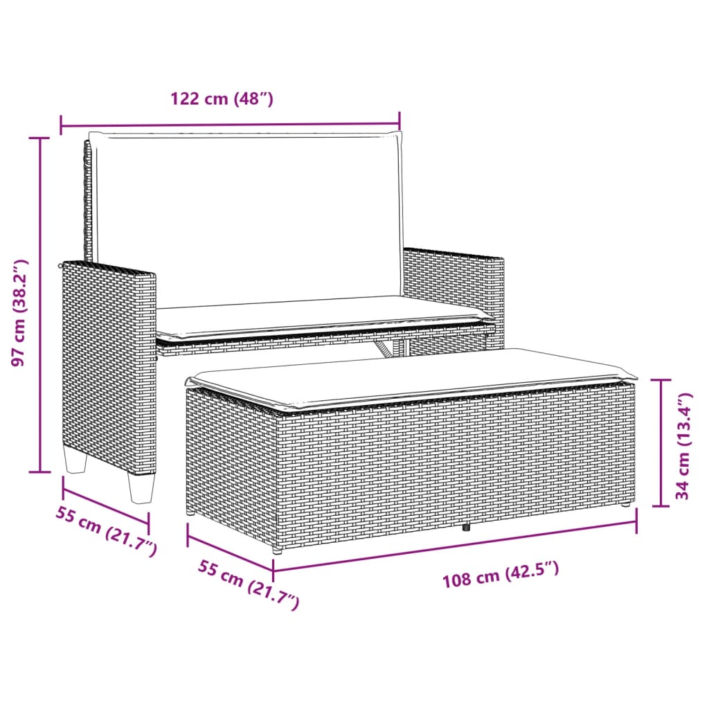 Garden Bench With Cushions And Footstool Poly Rattan