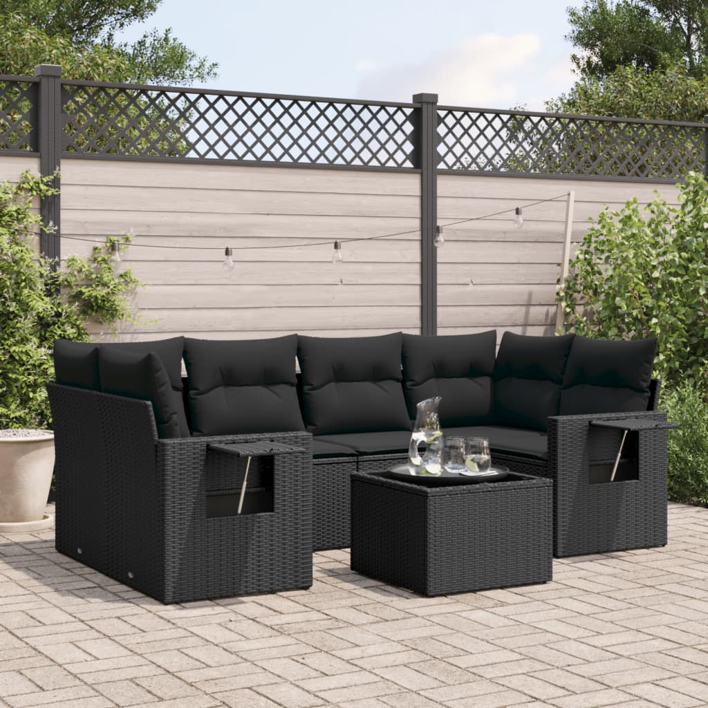 7 Piece Garden Sofa Set With Cushions Poly Rattan