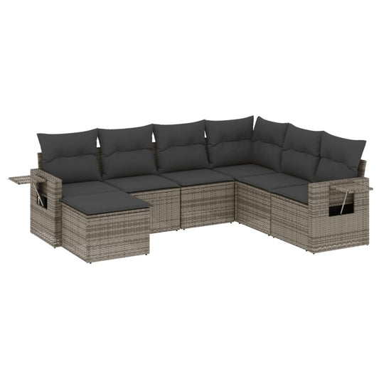 7 Piece Garden Sofa Set With Cushions Poly Rattan