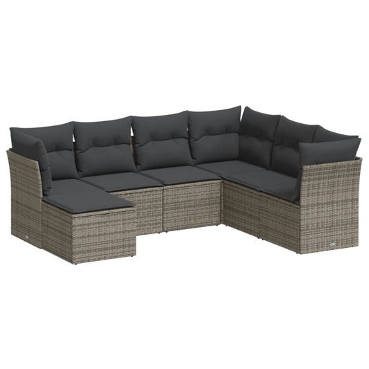7 Piece Garden Sofa Set With Cushions Poly Rattan