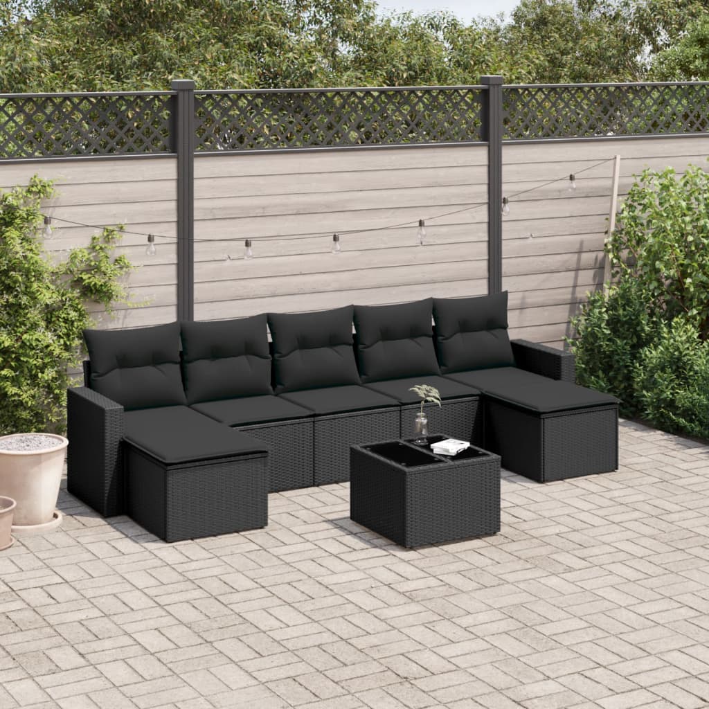 7 Piece Garden Sofa Set With Cushions Poly Rattan