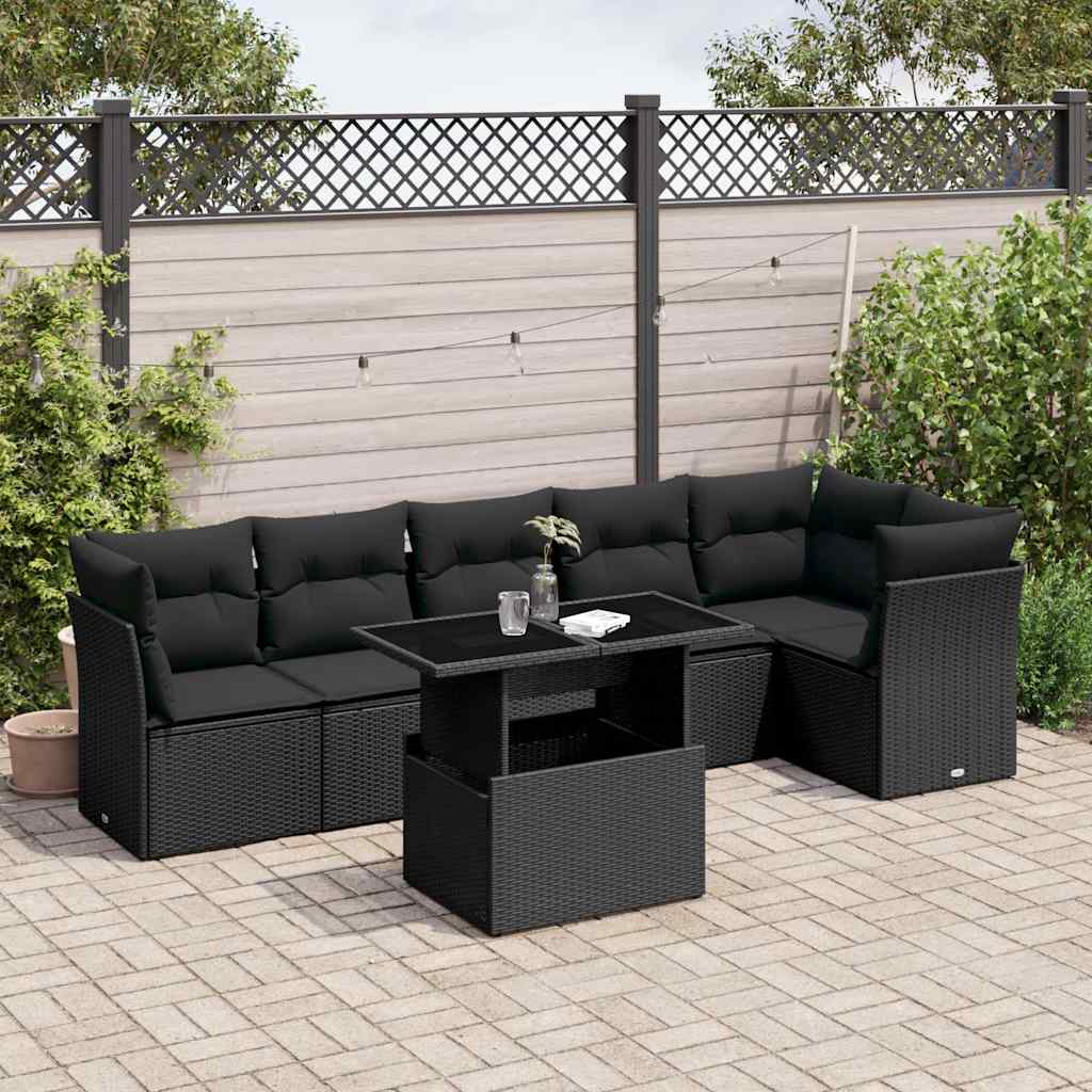 7 Piece Garden Sofa Set With Cushions Poly Rattan
