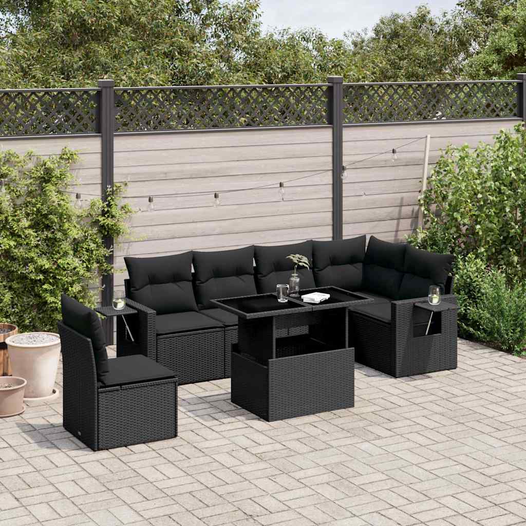7 Piece Garden Sofa Set With Cushions Poly Rattan