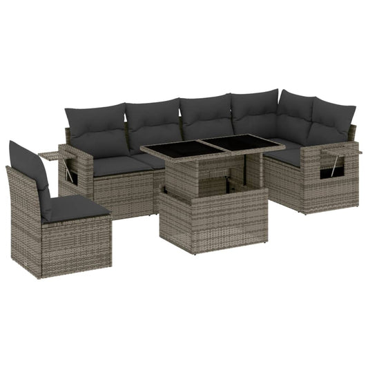 7 Piece Garden Sofa Set With Cushions Poly Rattan