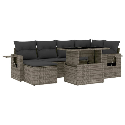 7 Piece Garden Sofa Set With Cushions Poly Rattan