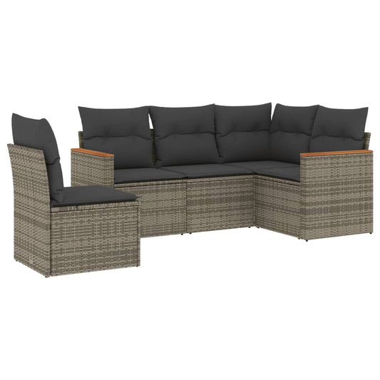 5 Piece Garden Sofa Set With Cushions Poly Rattan