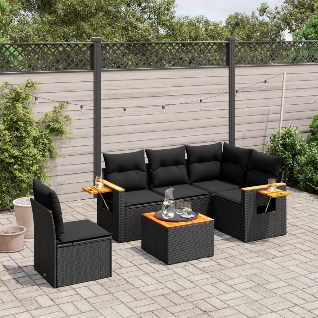 6 Piece Garden Sofa Set With Cushions Black Poly Rattan
