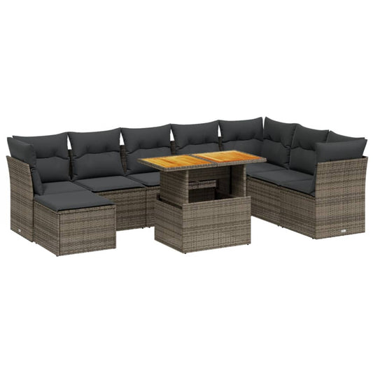 9 Piece Garden Sofa Set With Cushions Poly Rattan