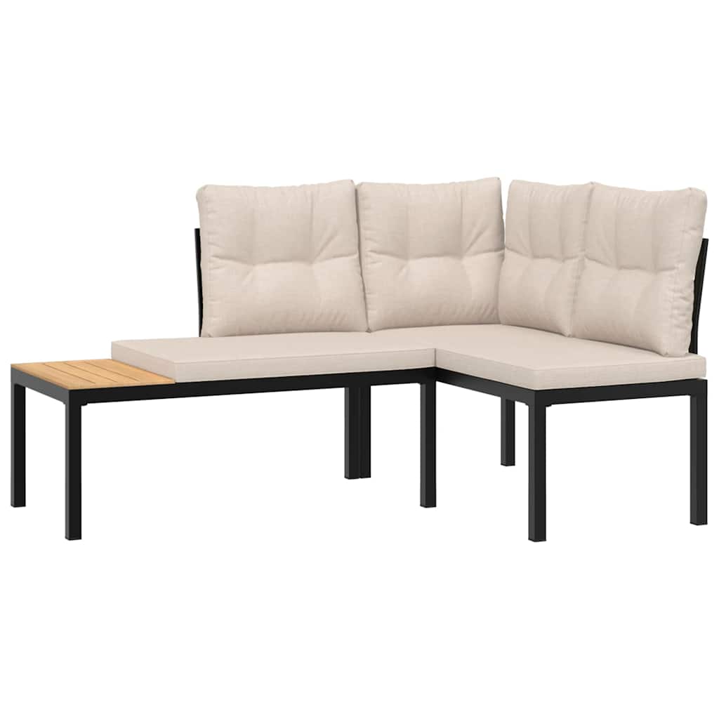 Garden Benches 2 Pcs With Cushions Black Powder-Coated Steel
