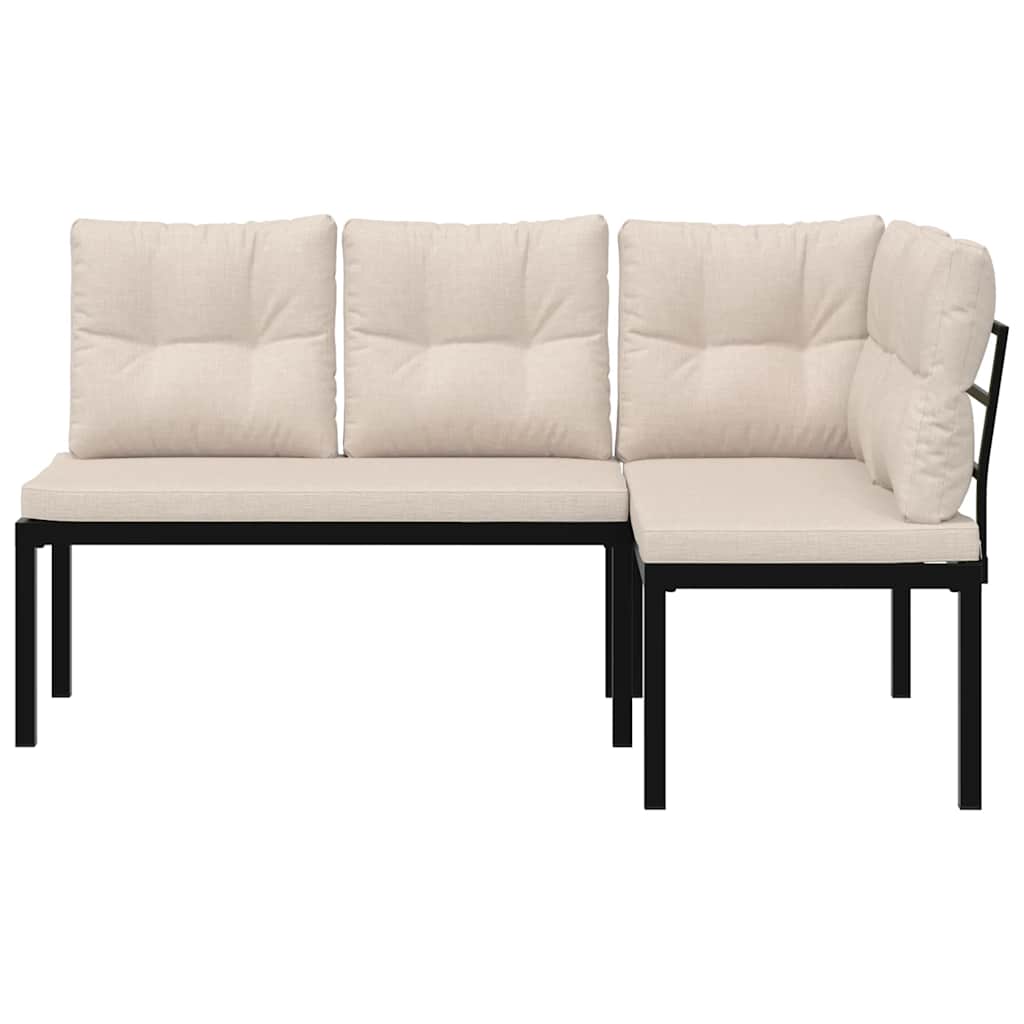 Garden Benches 2 Pcs With Cushions Black Powder-Coated Steel