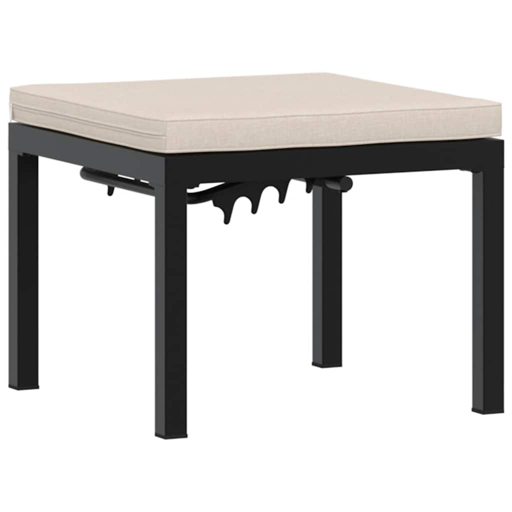 Garden Stool With Cushion Black Powder-Coated Steel