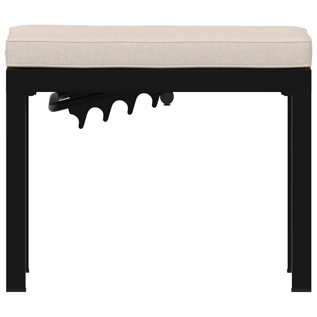 Garden Stool With Cushion Black Powder-Coated Steel