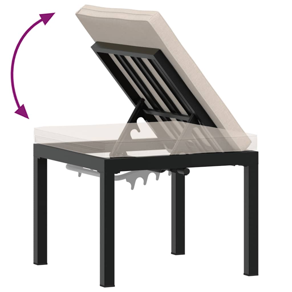 Garden Stool With Cushion Black Powder-Coated Steel