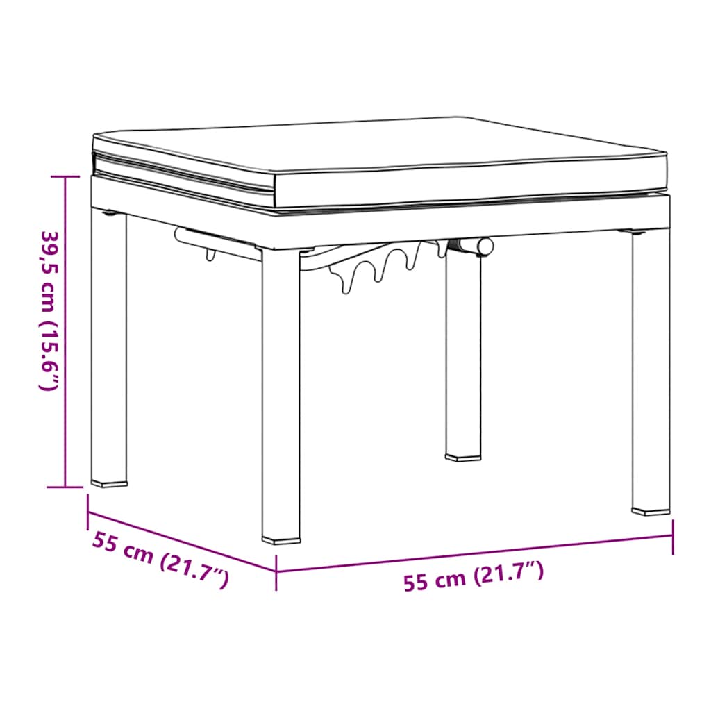 Garden Stool With Cushion Black Powder-Coated Steel
