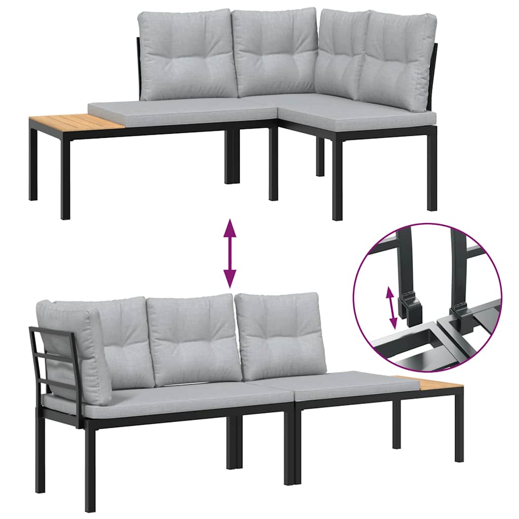 Garden Benches 2 Pcs With Cushions Black Powder-Coated Steel