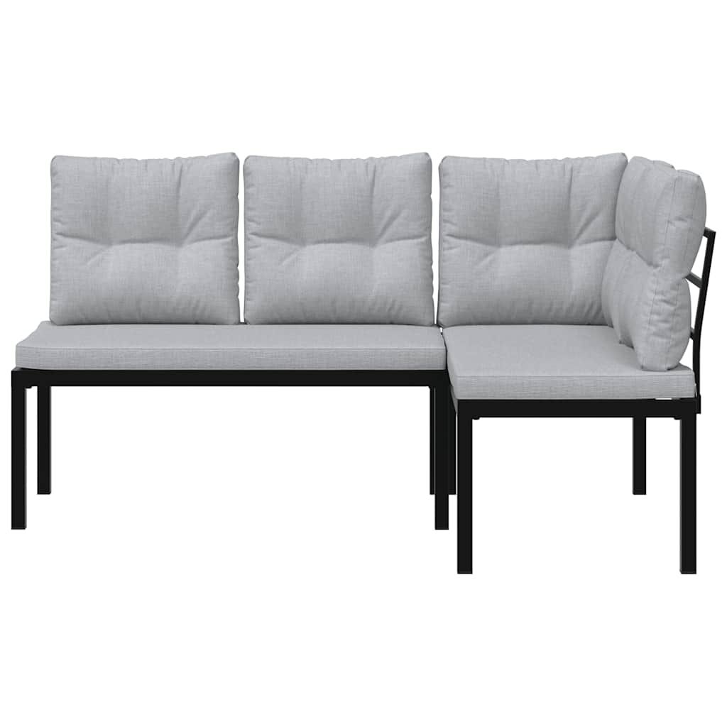 Garden Benches 2 Pcs With Cushions Black Powder-Coated Steel