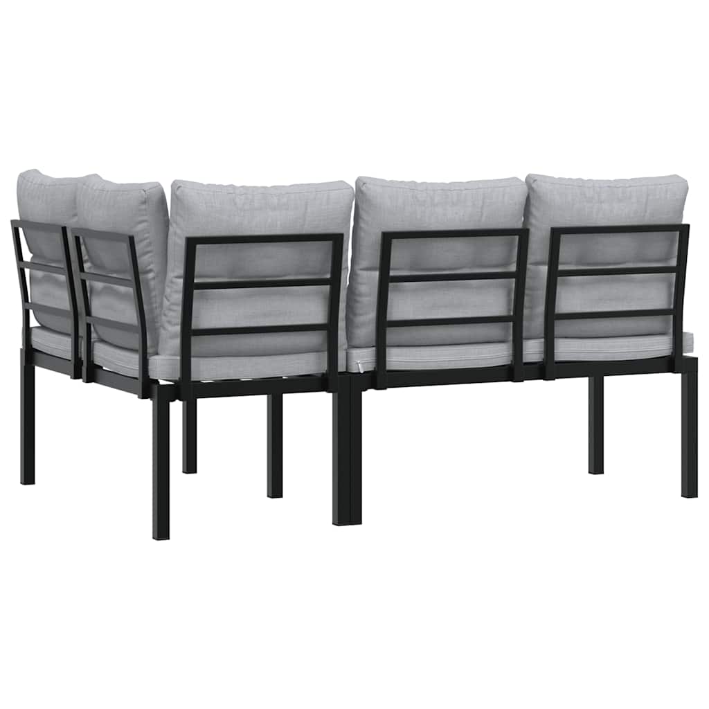 Garden Benches 2 Pcs With Cushions Black Powder-Coated Steel