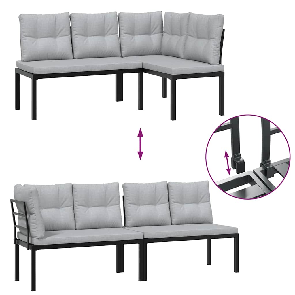 Garden Benches 2 Pcs With Cushions Black Powder-Coated Steel