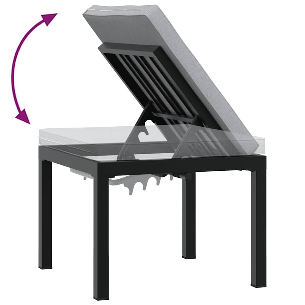 Garden Stool With Cushion Black Powder-Coated Steel
