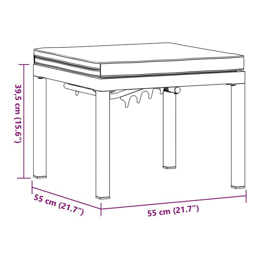 Garden Stool With Cushion Black Powder-Coated Steel