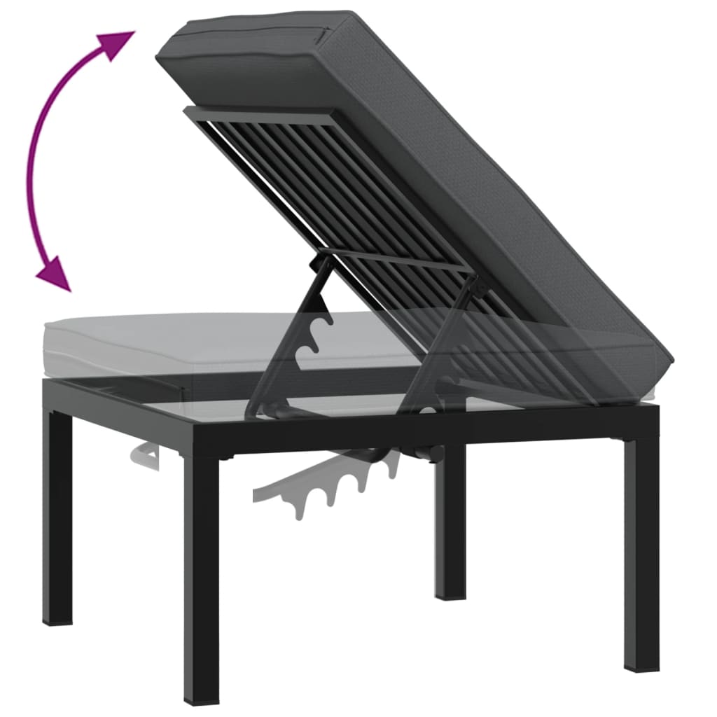 Garden Stool With Cushion Black Aluminium