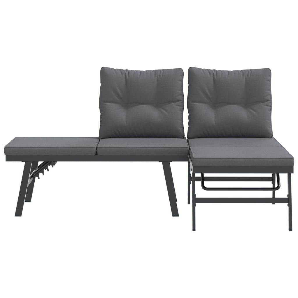 Garden Benches With Cushions 2 Pcs Black Powder-Coated Steel