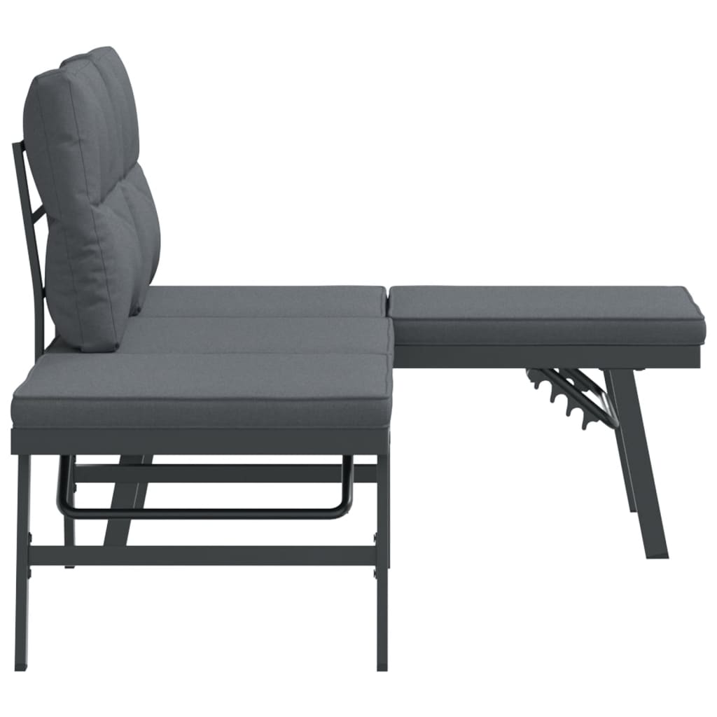 Garden Benches With Cushions 2 Pcs Black Powder-Coated Steel