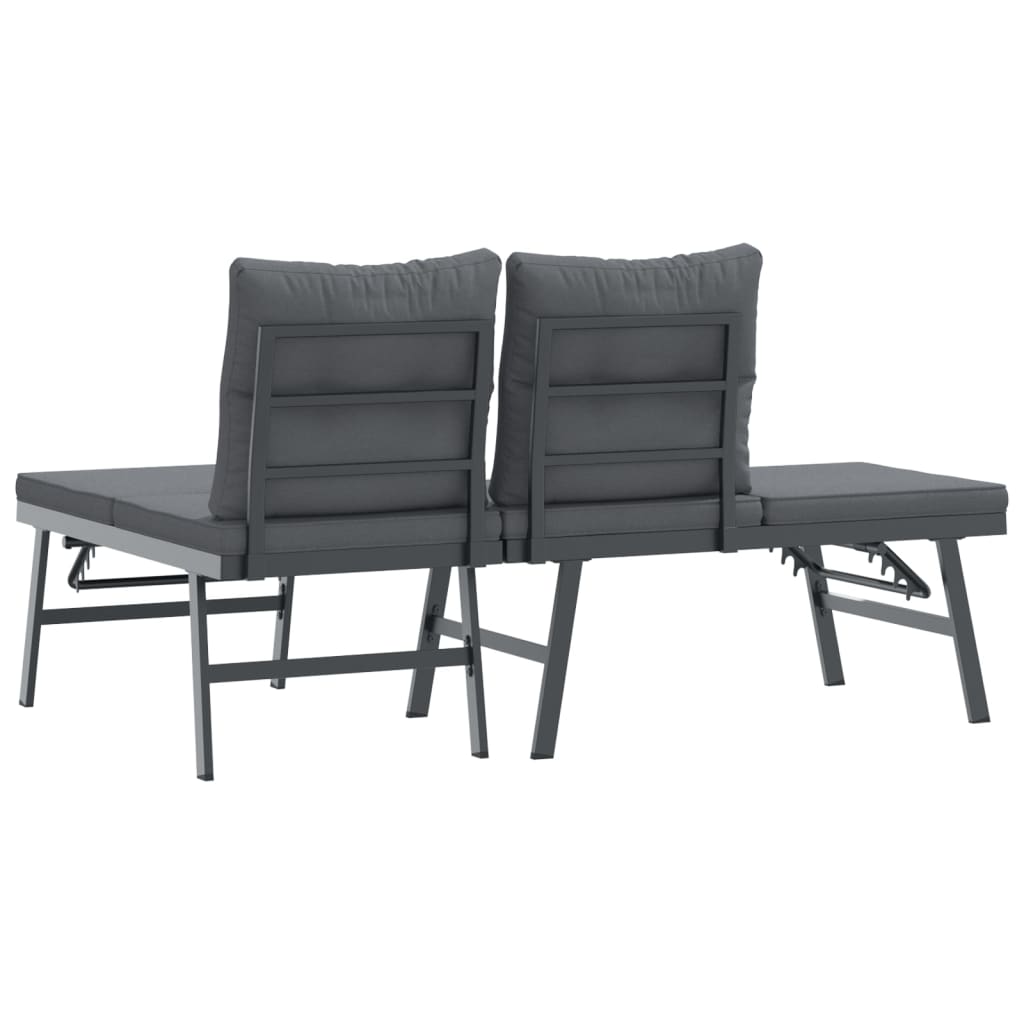 Garden Benches With Cushions 2 Pcs Black Powder-Coated Steel