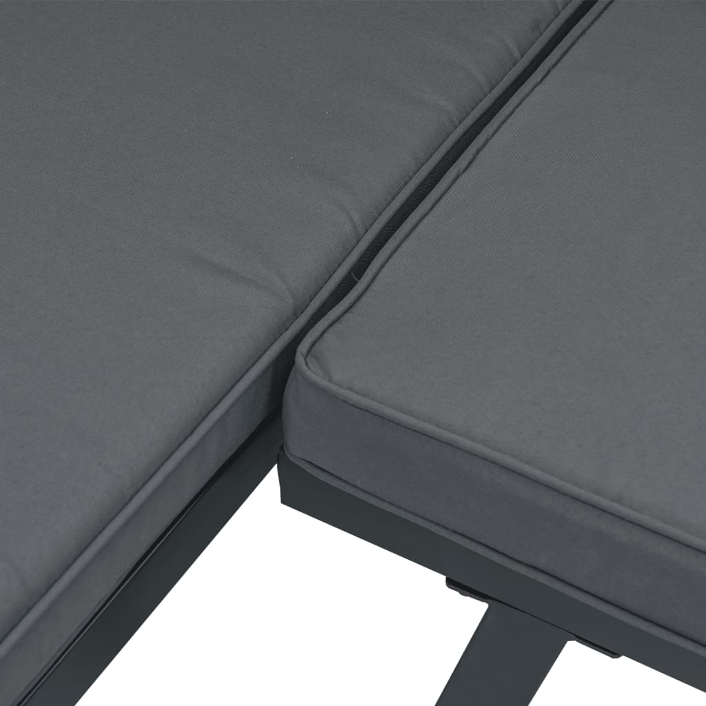 Garden Benches With Cushions 2 Pcs Black Powder-Coated Steel