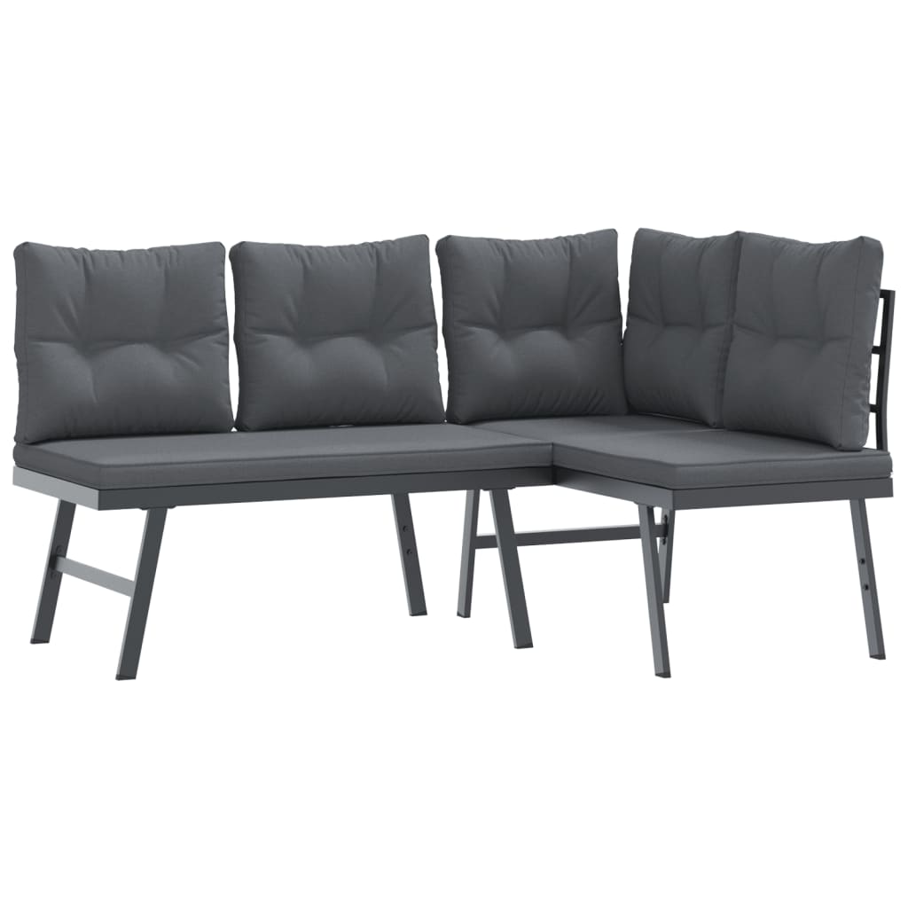 Garden Benches With Cushions 2 Pcs Black Powder-Coated Steel